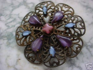 This Flower Brooche Was Created By Stacking Four Hand Oxidized Bow Shape Filigrees (They Can Be Glued Or Wire Wrapped Together) And Embellished With Vintage Moonstones In Oxidized Brass Settings